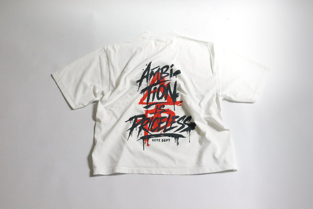 White Oversized Ambition is Priceless drop shoulder tees