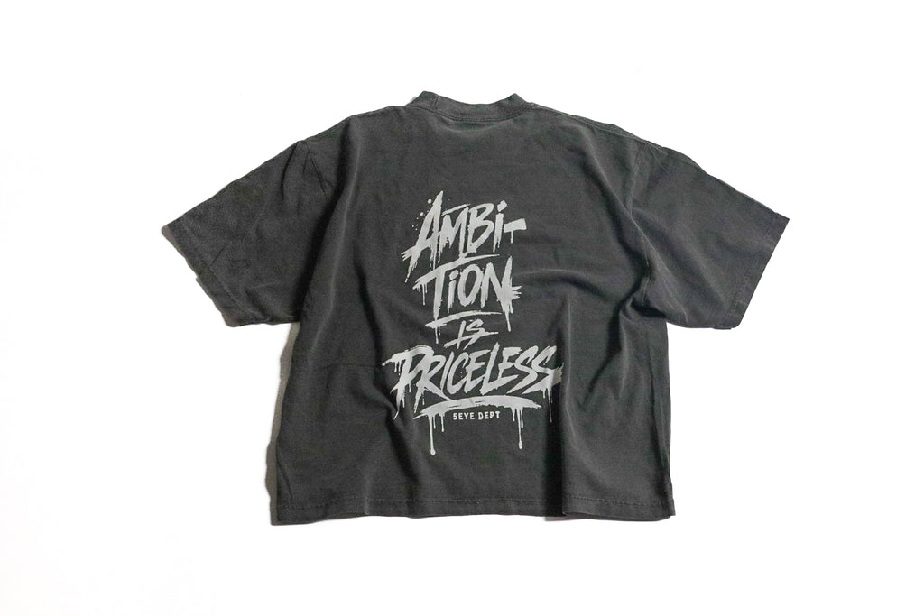 Gray Oversized Ambition is priceless drop shoulder  tees